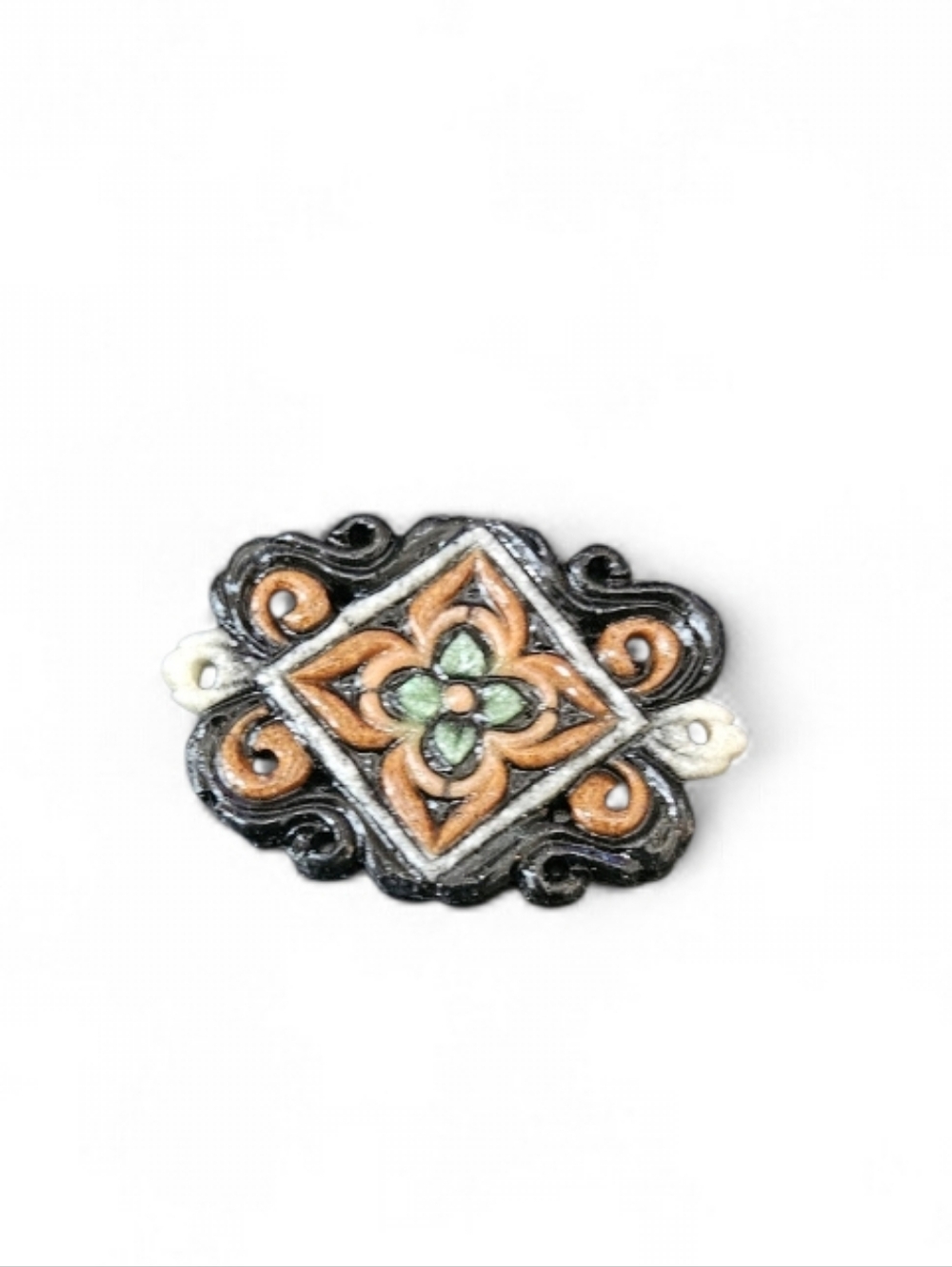 Decorative Floral Medallion Accent in Black, Gold, and Green